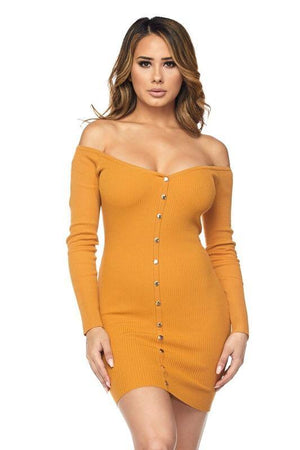 Off shoulder mustard mini dress - Dimesi Boutique