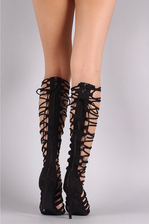 Colima, Open toe heels with knee-high straps - Dimesi Boutique
