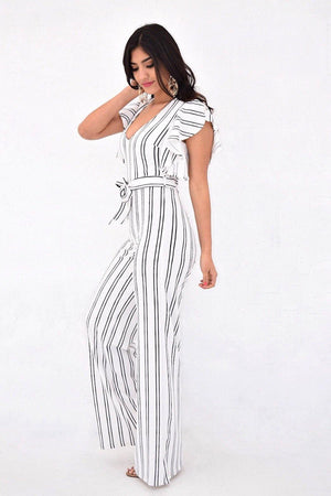 Kelli, Ruffled sleeve striped Jumpsuit - Dimesi Boutique