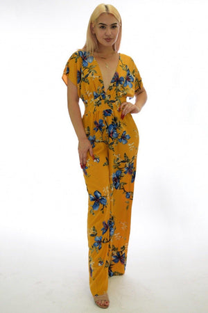 Bella floral print Mustard jumpsuit with Puff sleeve - Dimesi Boutique