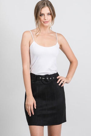 Pleated texture belted suede mini skirt - Dimesi Boutique