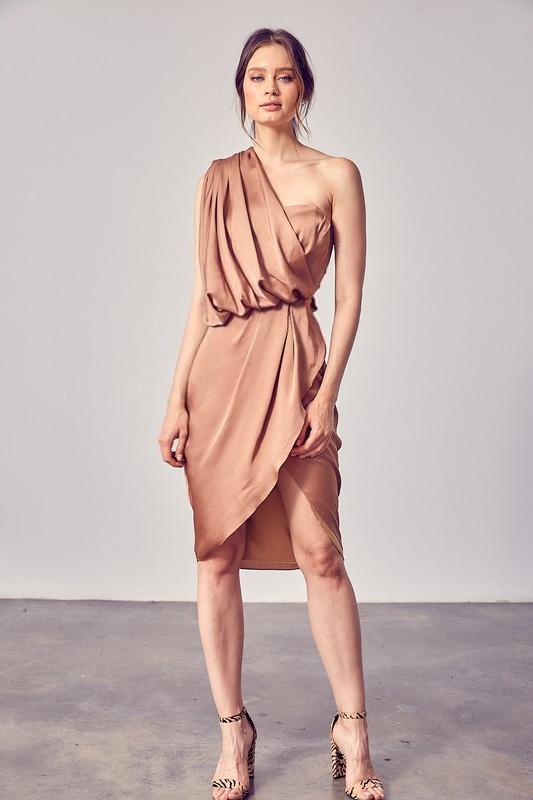 Sonia Draped One Shoulder Asymmetrical Mini Dress • American Threads  Boutique Dresses – americanthreads