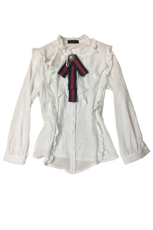 White ruffle blouse with Brooch attached - Dimesi Boutique