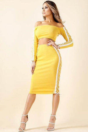 Olivia, Set with crop top and pencil skirt with side tie up - Dimesi Boutique