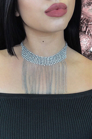 Waterfall drop stone silver necklace - Dimesi Boutique