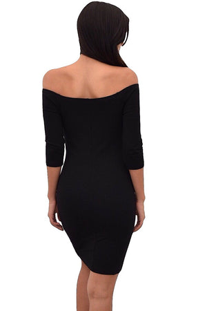 Off shoulder dress with slit side zipper - Dimesi Boutique