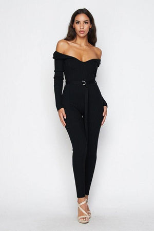 Karol, Knitted Black Jumpsuit With Deep V Neck - Dimesi Boutique