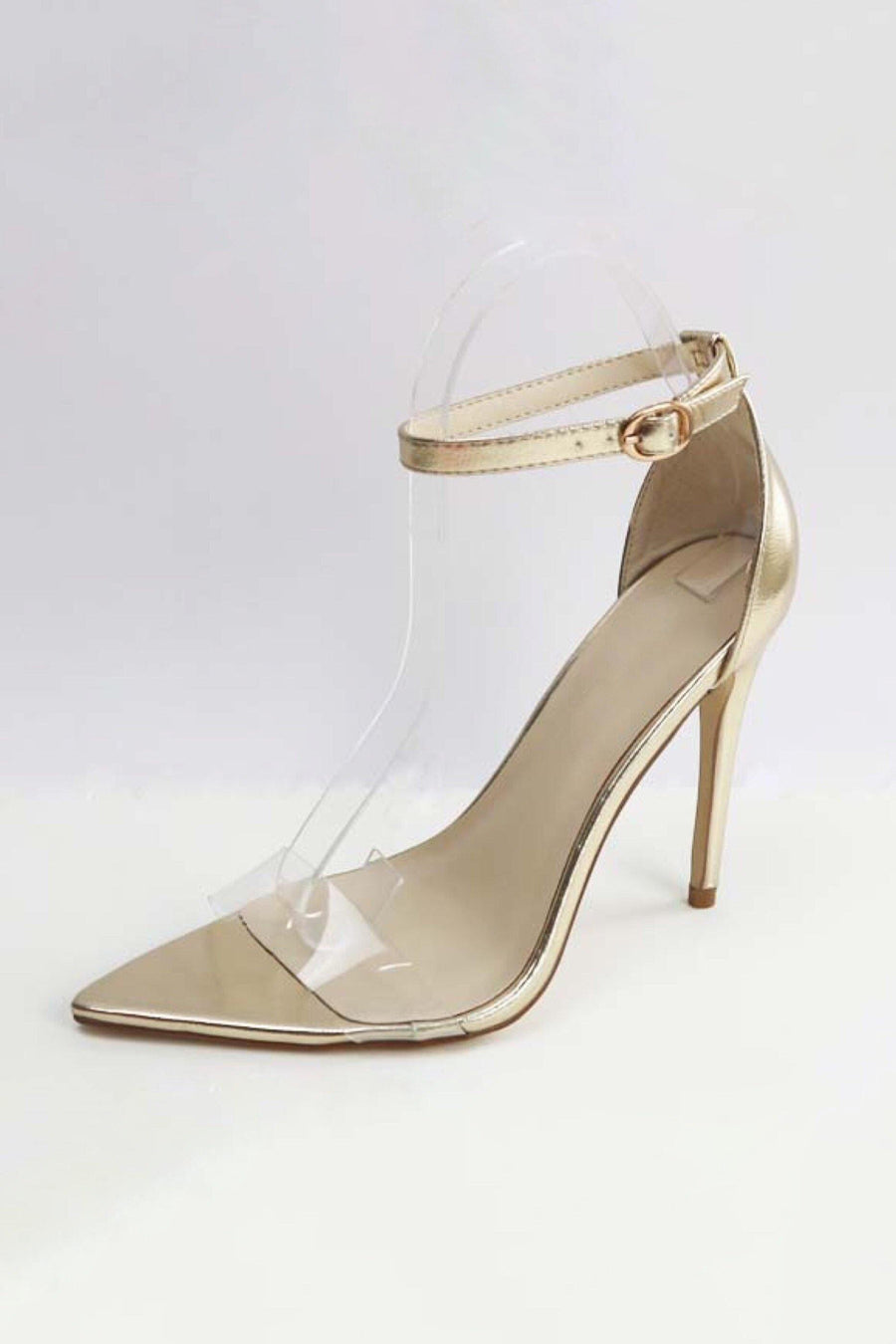 Pointed Clear band open toe heels with ankle strap - Dimesi Boutique