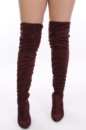 Thigh High Suede Red brown Boots - Dimesi Boutique
