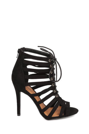 Open toe heels with tie up straps - Dimesi Boutique