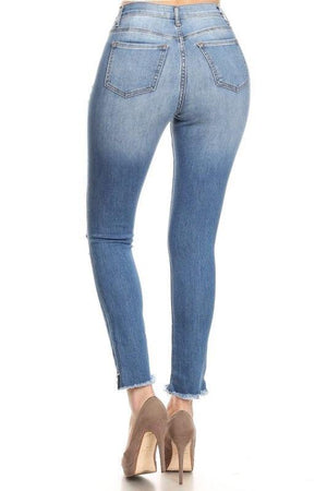 Karla high-waist medium blue distressed skinny jeans - Dimesi Boutique