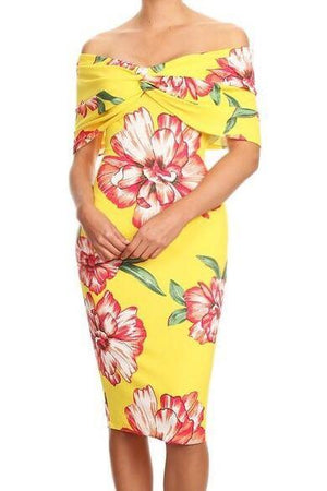 Marlene yellow flower print midi dress - Dimesi Boutique