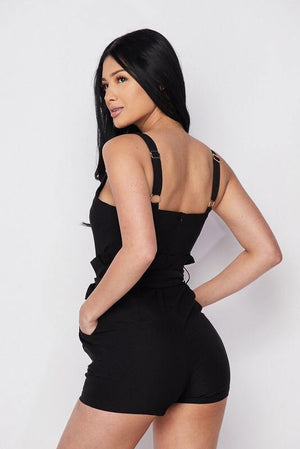 Sleeveless black romper with adjustable strap, that it will fit perfectly in your body - Dimesi Boutique