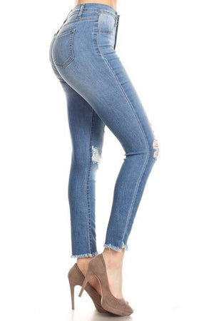 Karla high-waist medium blue distressed skinny jeans - Dimesi Boutique