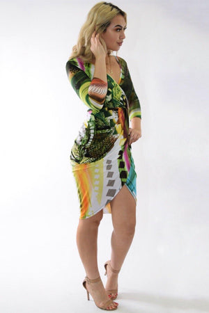 Multicolor green dress with crossed below - Dimesi Boutique